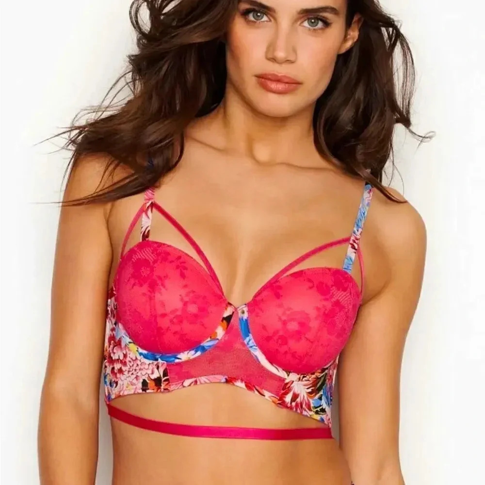 VICTORIA'S SECRET X MARY KATRANTZOU  FLORAL LIMITED EDITION LONG LINE BRA 32D